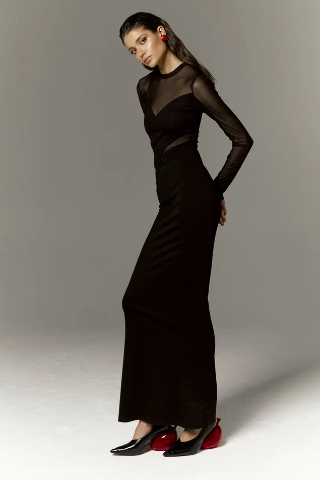 фото Платье с сеткой в пол (черное)