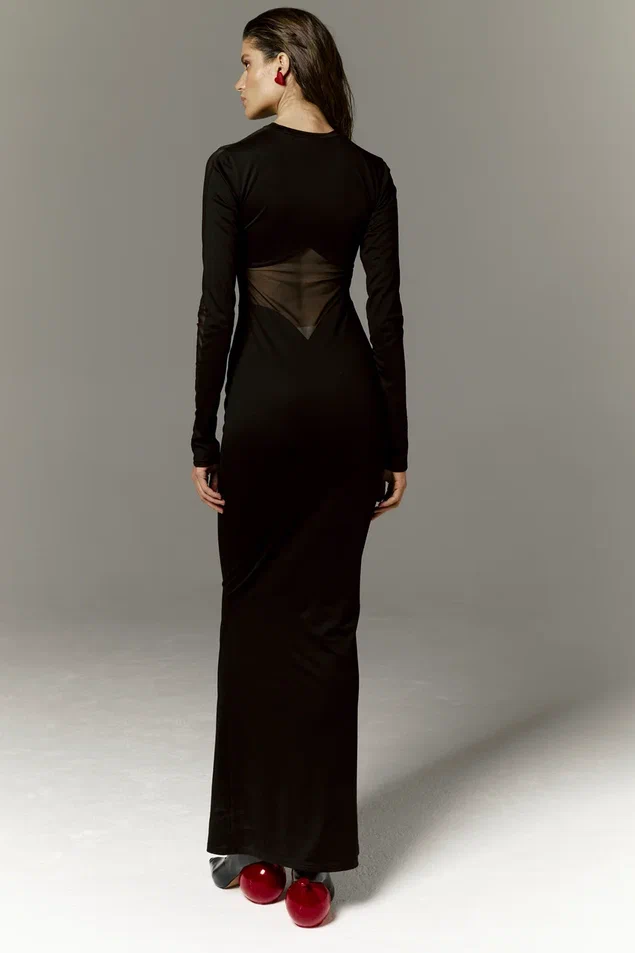изображение Платье с сеткой в пол (черное)
