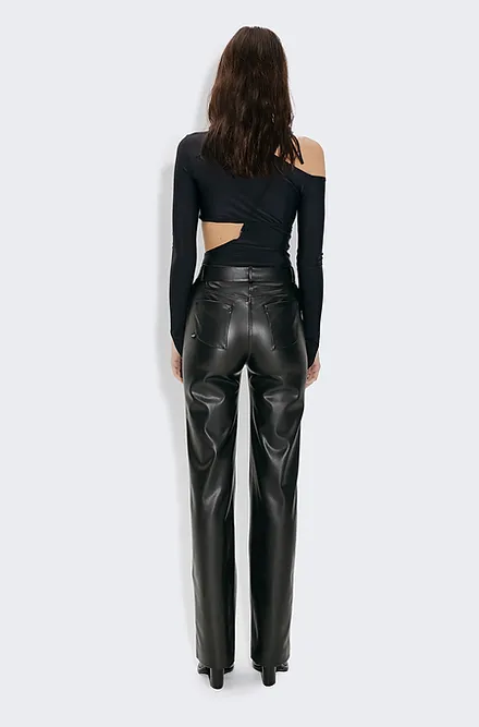 картинка BLACK V-LEATHER TROUSERS WITH STRAPS