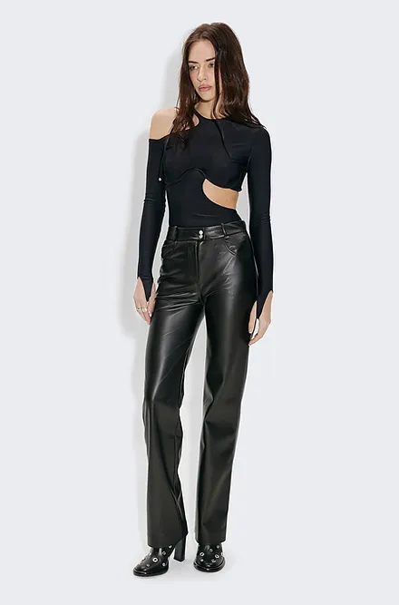 изображение BLACK V-LEATHER TROUSERS WITH STRAPS