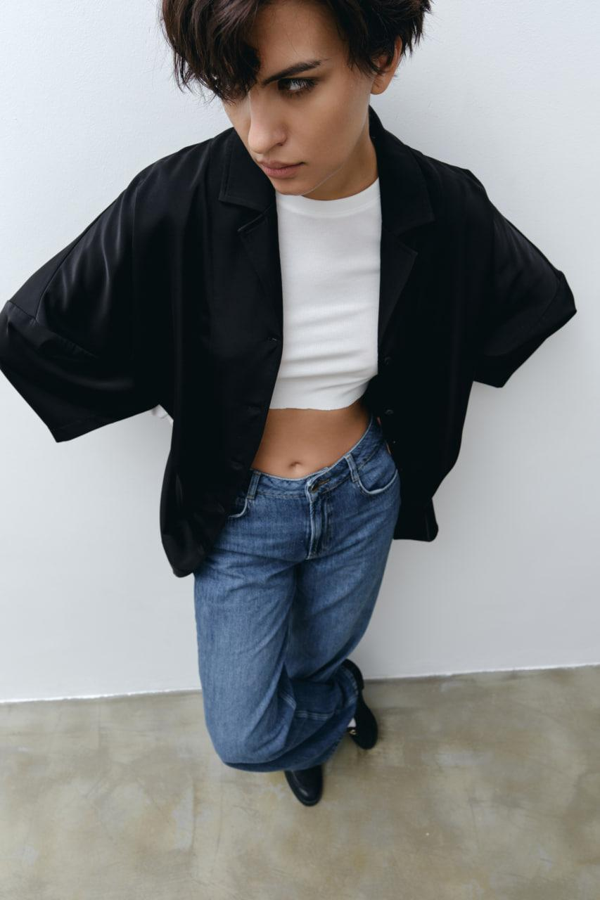 фото Рубашка-кимоно черная